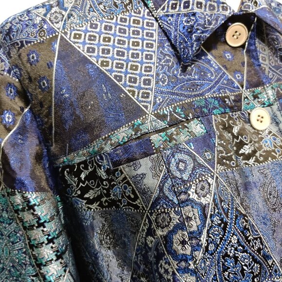 Coldwater Creek M womens vintage patchwork paisley triangle jacket blue silver - Picture 12 of 16
